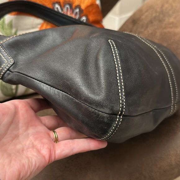 Y2K COACH ERGO LEATHER BRASS 10740 NATURAL COWHIDE 2007 TASSEL RING STUD VGUC - Picture 10 of 14